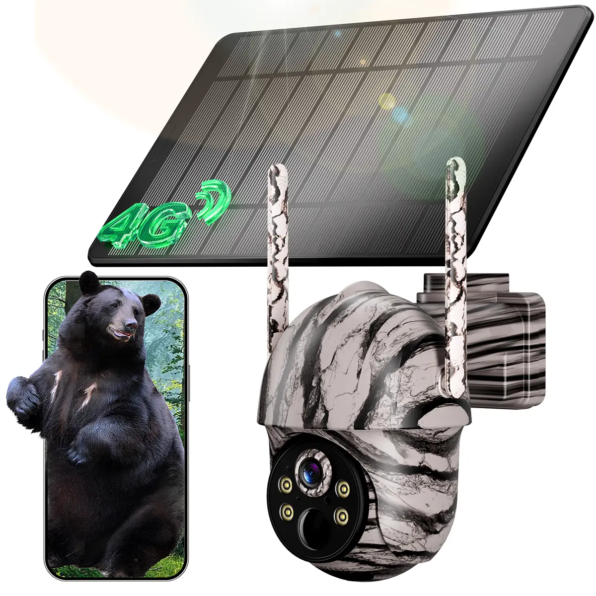 No WiFi Solar Camera 4G LTE Cellular Solar 4MP/3K Security Camera, No WiFi Required, Solar Cell Battary Powered Outdoor Camera, 360° View, AI Tracking,  Color Night Vision,  Built-in 4G SIM Card and SD Card