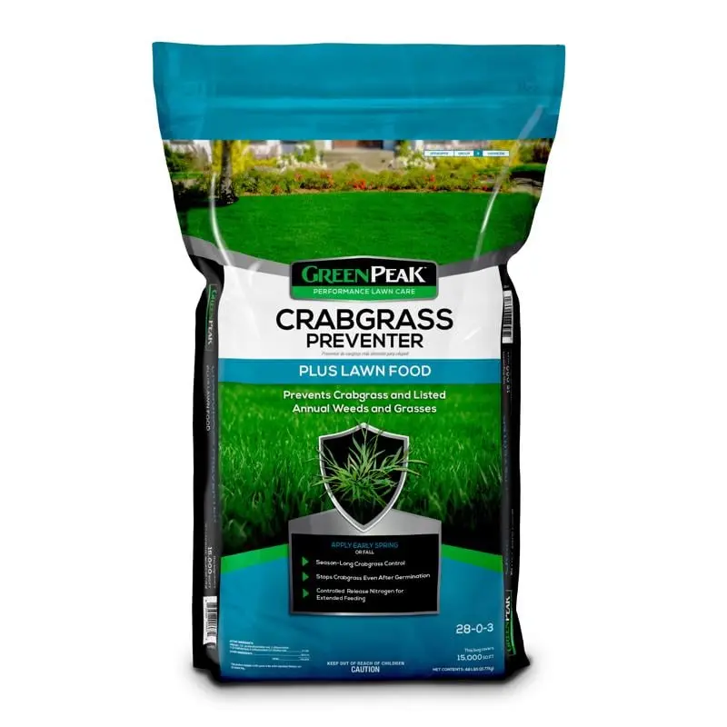 Greenpeak 7046171 Crabgrass Preventer Lawn Food - Crabgrass Stopper, Weed Control for All Grass Users, 15000 sq ft Coverage