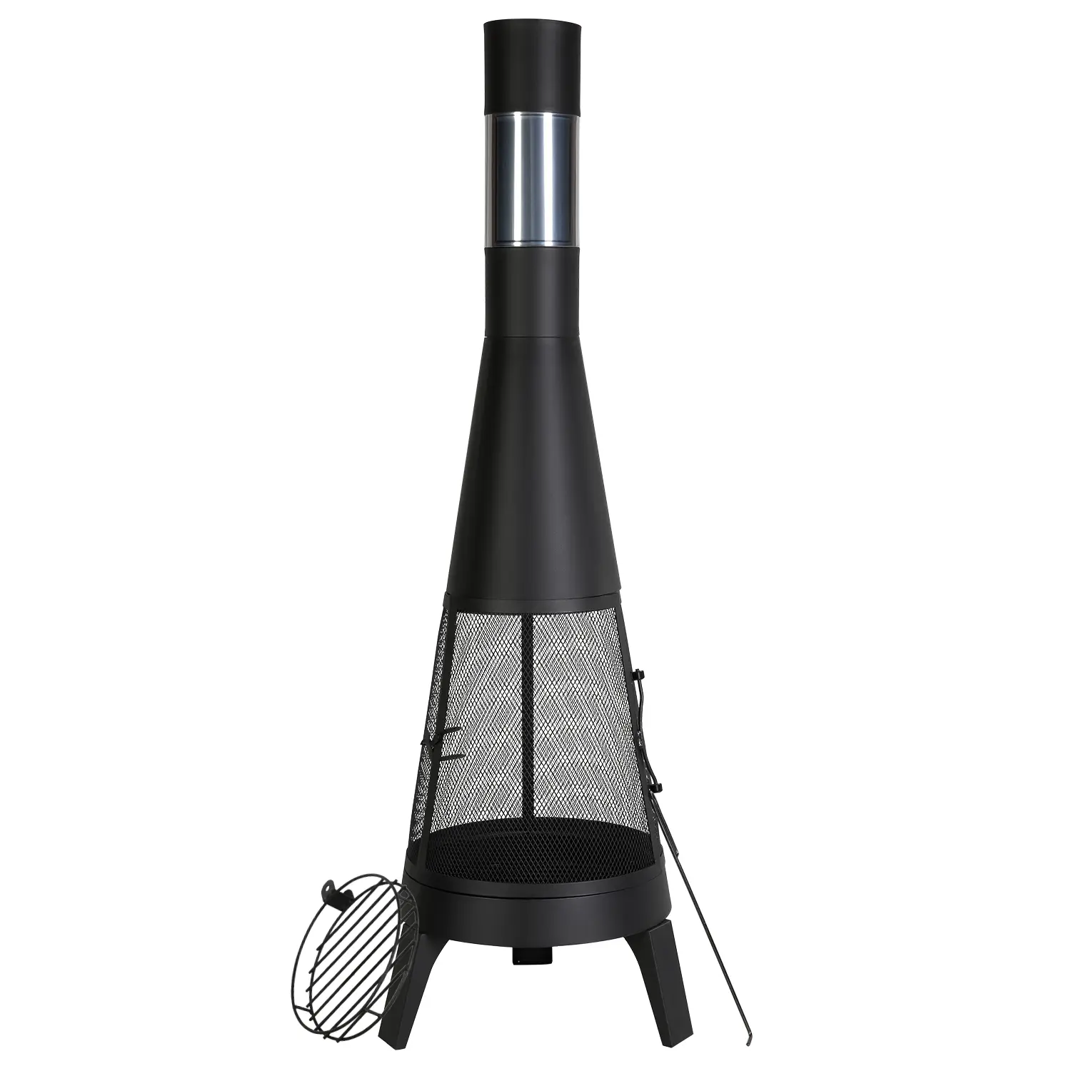 VEVOR 20-In Iron Stand-Alone Fire Pit & Bowl, Conical Shape Iron Wood Burning Chiminea, 600°C High Temperature Tolerant Rainproof Coat, Rustproof Lid, Ash Grate, BBQ Grill Mesh, Easy Cleaning, Assembly Required for Patio
