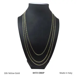 INTI DRIP 10K Solid Gold Italian Cuban Chain 2mm 20"/22"/24" Premium Jewelry Made in Italy Hypoallergenic Everyday Wear