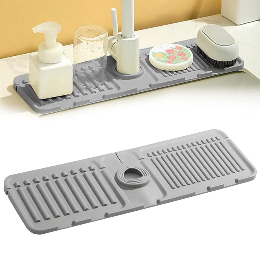 Kitchen Silicone Sink Faucet Mat, Upgraded Faucet Protection Drain Mat Silicone Faucet Handle Drip Collector, New Quick Dry Stone Sink Tray Sink Protector for Kitchen Bathroom Sink Water Splash Guard Splash Proof