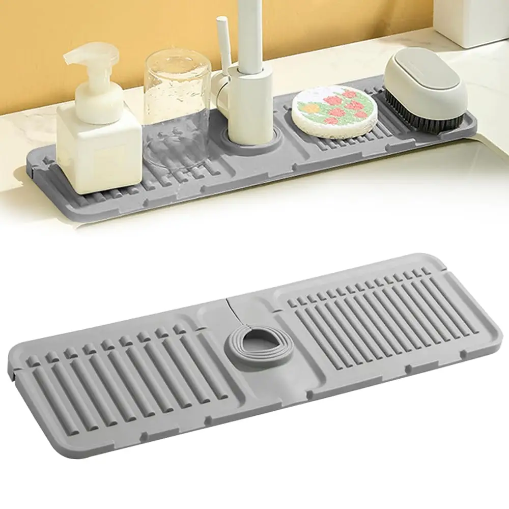 Kitchen Silicone Sink Faucet Mat, Upgraded Faucet Protection Drain Mat Silicone Faucet Handle Drip Collector, New Quick Dry Stone Sink Tray Sink Prote