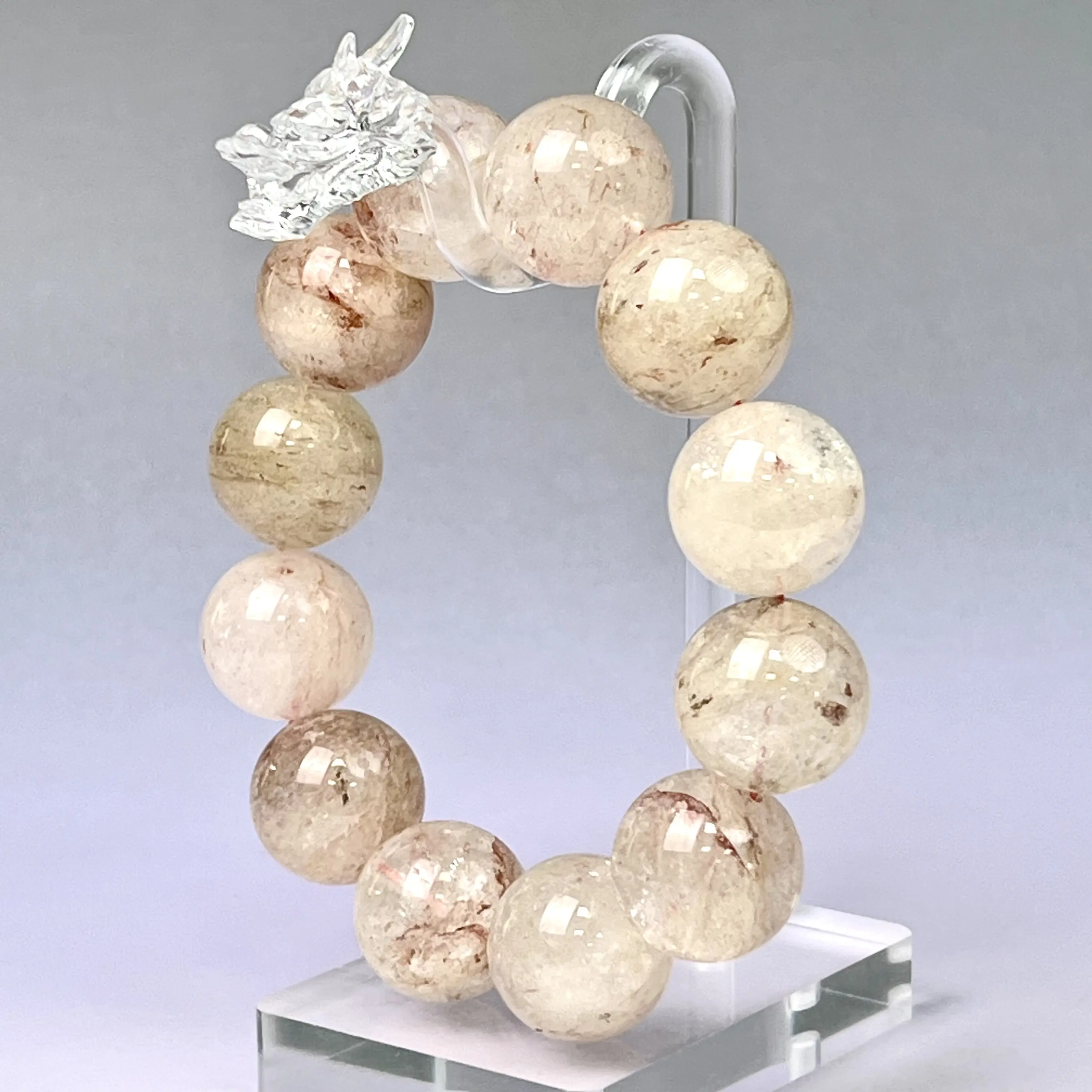 Lodolite Quartz Beaded Bracelet with Natural Stone Beads and Clear Crystal Accents