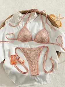 New Trendy Bikini Set, Sparkling Colorful Backless Two-Piece Swimsuit, Perfect for Beach Vacation Pool Party