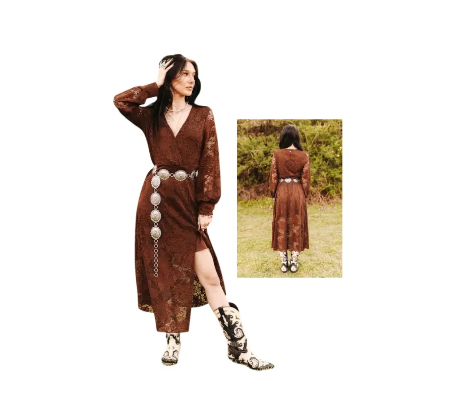 karlotta lace bias dress brown - TikTok Shop