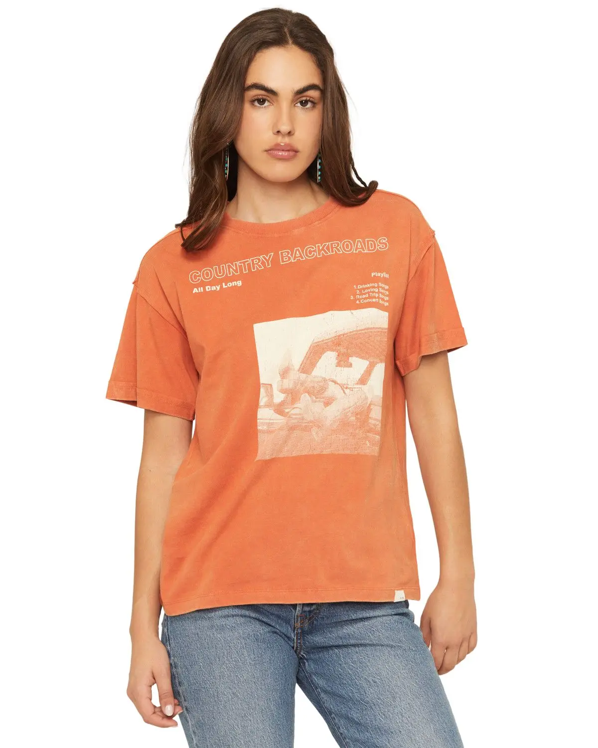 Cleo + Wolf Women's Women'S Backroads Short Sleeve Boyfriend Graphic Tee - Clfa25k8-Or