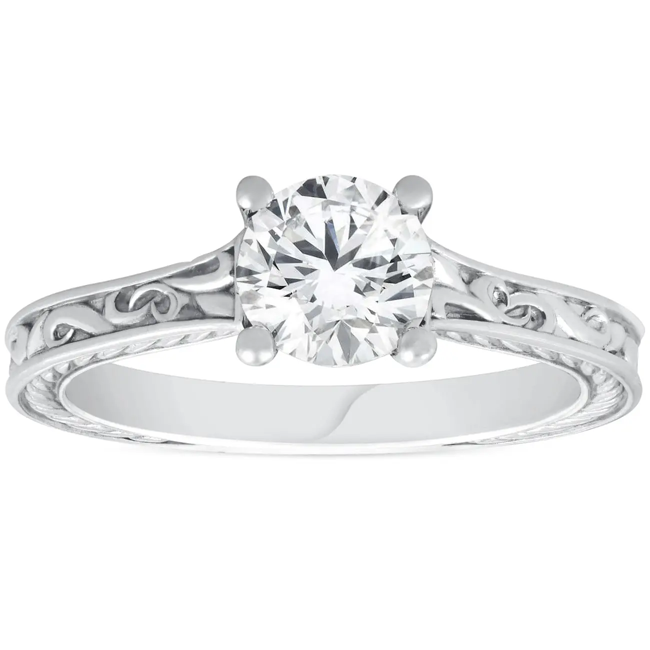 1Ct Solitaire Round Vintage Diamond Engagement Ring White Gold Lab Grown 1Ct Solitaire Round Vintage Diamond Engagement Ring White Gold Lab Grown