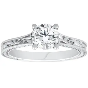 1Ct Solitaire Round Vintage Diamond Engagement Ring White Gold Lab Grown