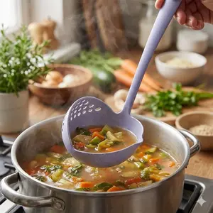 Stainless Steel Saucepan Ladle with Filter, High Heat Resistant Non-Stick Soup Spoon, Multipurpose Kitchen Strainer for Pasta, Baking, Easy Clean Durable Cooking Utensil, Kitchen Tool