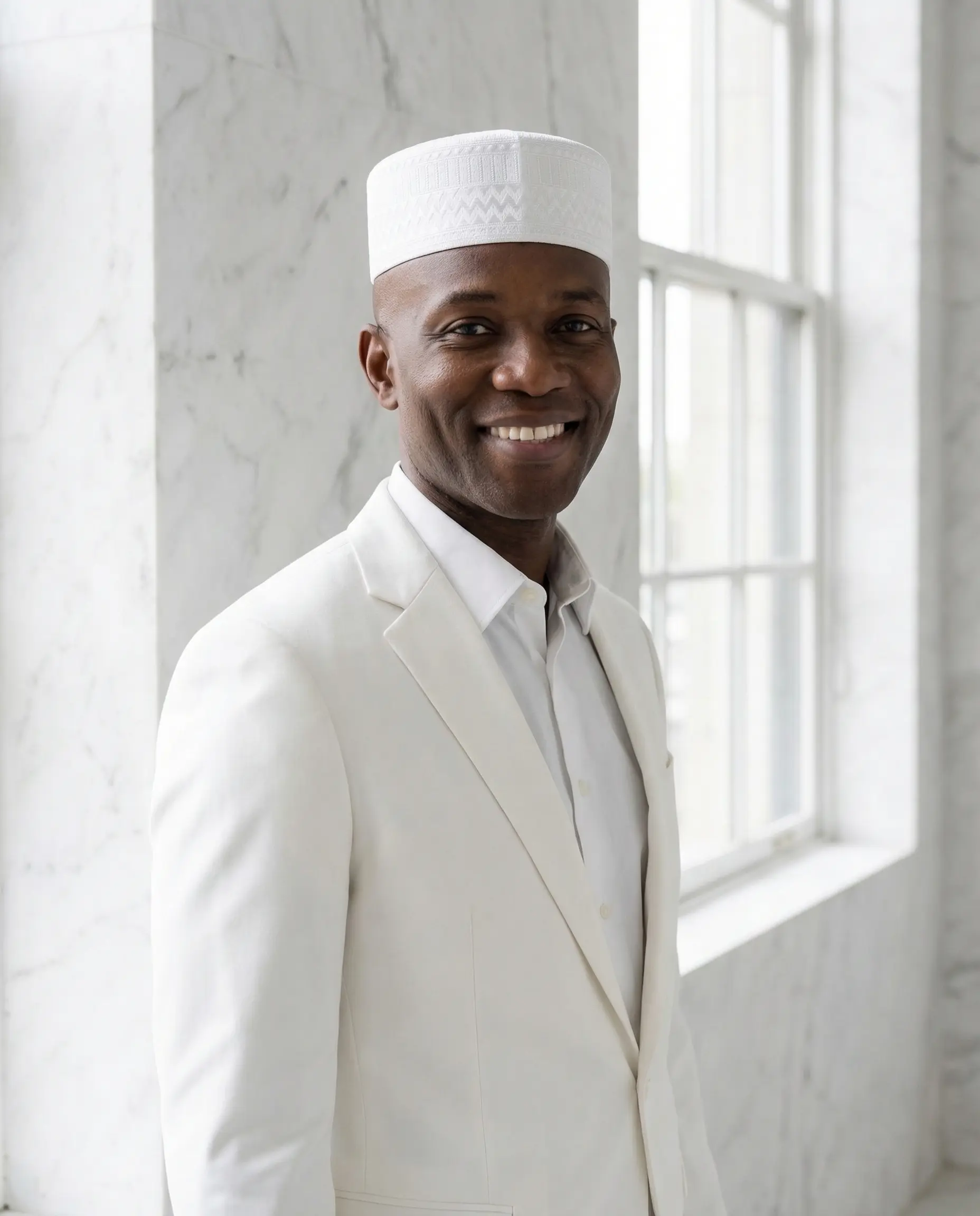 Men’s Classic White Embroidered Kufi Hat