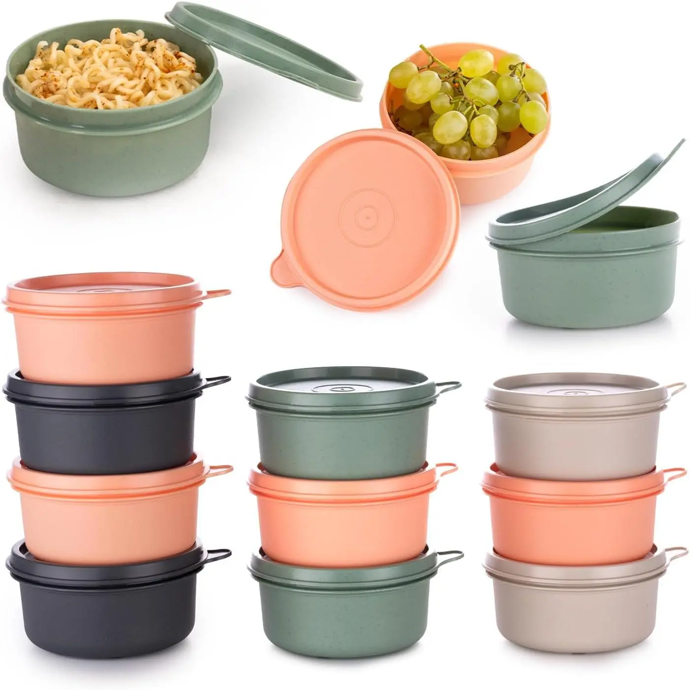 Set of 12 Small Round 9 oz Deli Containers with Lids, Airtight Leakproof Reusable Food Storage, Plastic  Bento Box, Mini Lunch Box, Snack Storage Bowl, for Kitchen, Picnic (12)