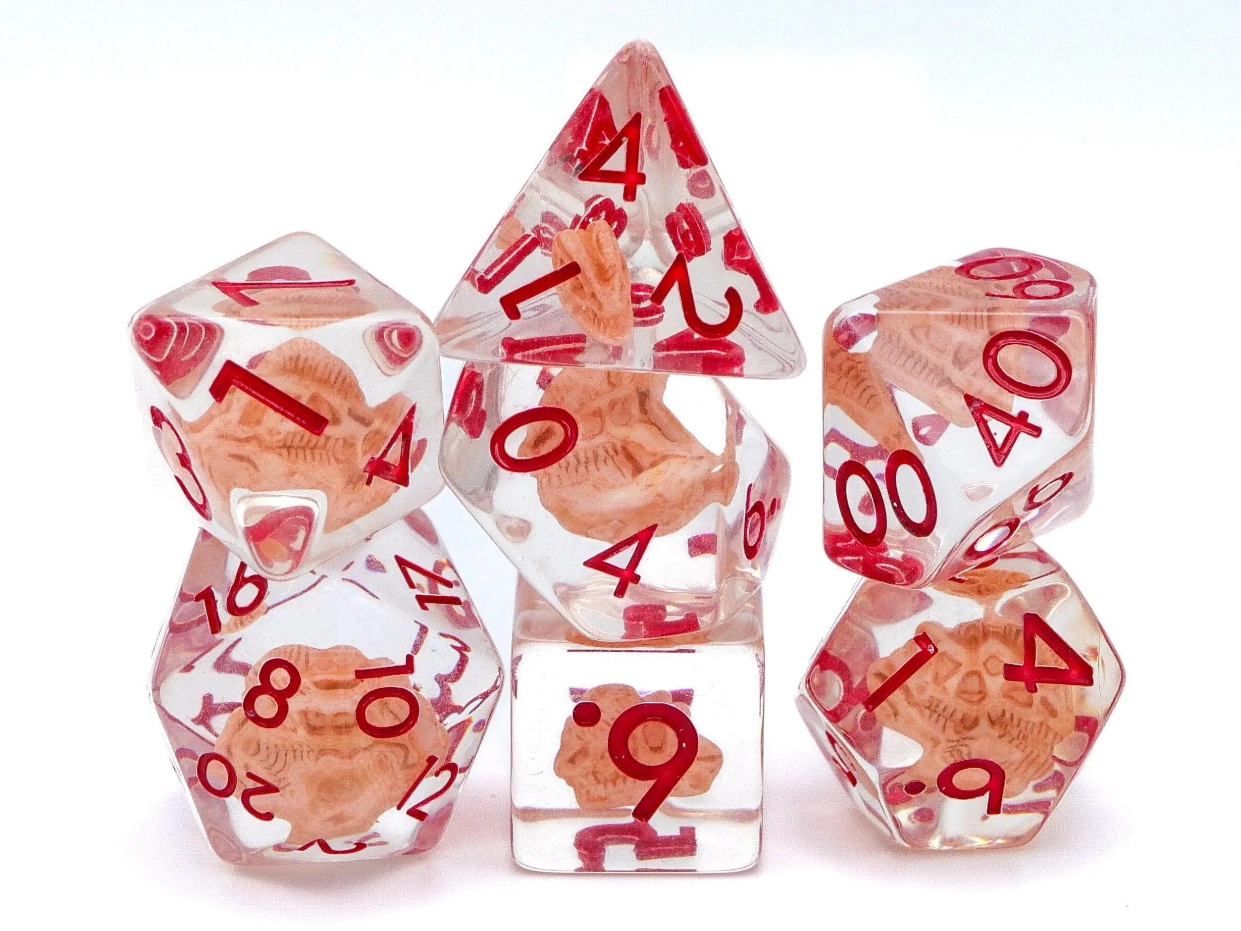Dinosaur Bone Resin Polyhedral DnD Dice Set - 7-Piece Fossil RPG Dice for Tabletop Roleplaying Games, Polyhedral Dice Set