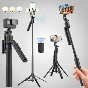 AI Auto-Tracking Selfie Stick Tripod 70" No App 360° Rotation Remote 2 LED Fill Lights for TikTok Live Vlog Full-Body Shots & Anti-Shake