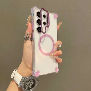 Metal Lens Holder Phone Case for Samsung Galaxy S26 Ultra/s24 Ultra/s22 Ultra,s25 Plus,s23 Fe, Wireless Charging, Tpu Anti-Drop Protection