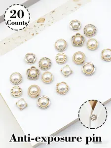 Women's Mini Pearl Rhinestone Decorative Buttons, 20pcs Sewless Pinback Clips for Shirts Coats Dresses Jeans Hats Bags Daily Use