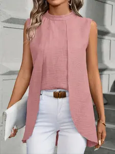 Women's Solid Color Basic Front Short Back Long Fitted Vest Blazer, Casual Fashion Minimalist Sleeveless Slim Fit Top for Summer, Women's Clothing for Daily Wear, Everyday