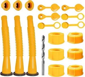 Gas Can Spout Replacement, Gas Can Nozzle Replacement (3 Kits-Yellow). for 1/2/5/10 gallon gas cans. Upgraded replacement gas can spout with flexible nozzle, vent cap, thick rubber pad, spout cover