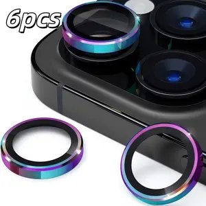 6-Piece Colorful CD Texture Mobile Phone Camera Lens Protector - Full Coverage Lens Protector for iPhone 17/16/15/14/13/12/11 - Easy to Install, Beautifully Scratch-Resistant - Perfect Gift Choice