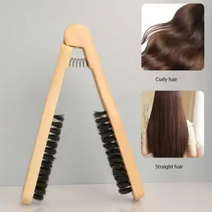 Double-Sided Brush Comb, Anti-Static V-Shaped Straightening Comb, Wooden Handle, Professional Salon Styling Tool, Smooth Shiny Hair