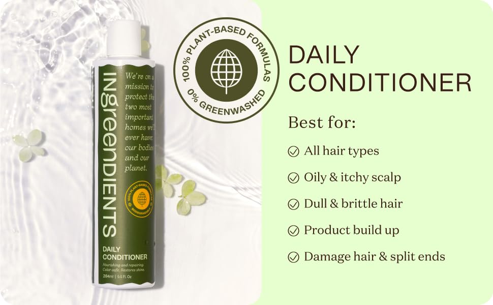 Ingreendients Conditioner – 100% Plant-Based, Organic Shea Butter & Tea Tree Oil, Sulfate-Free, Vegan, Color-Safe Hair Moisturizer