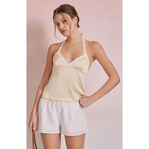 Beverly and Beck Women's Odette Satin Lace Trim Halter Top