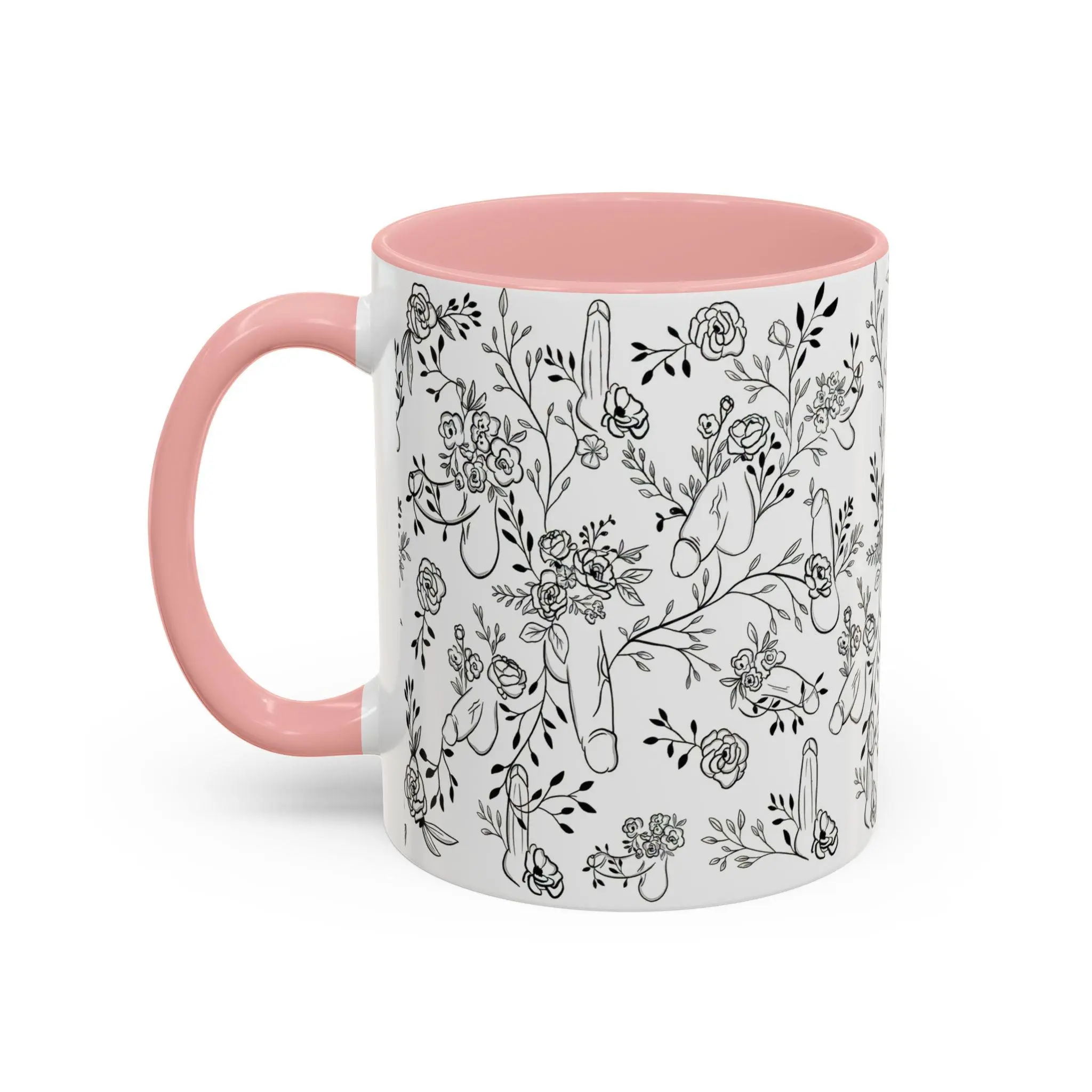 [SALE UP TO 50%] Hidden Penis Floral Mug, Funny NSFW Gag Gift for Bestie, Naughty Adult Office Humor Cup, White Elephant Bachelorette Party Favor Gift