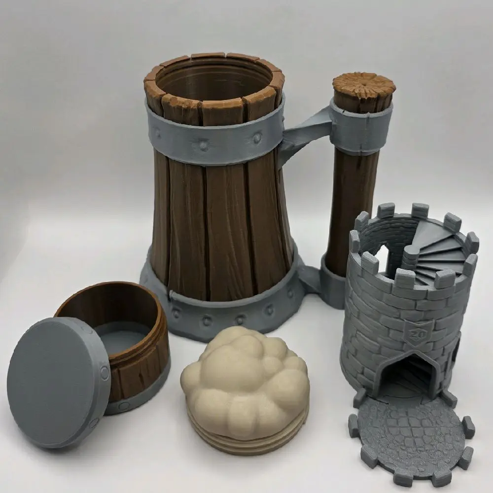 Fantasy Themed Can Cooler Kit 16.9oz with Dice Box & Tower for Tabletop Gaming Drink Protectors Mug Plastic