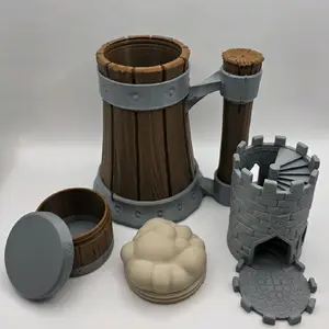 Fantasy Themed Can Cooler Kit 16.9oz with Dice Box & Tower for Tabletop Gaming Drink Protectors Mug Plastic