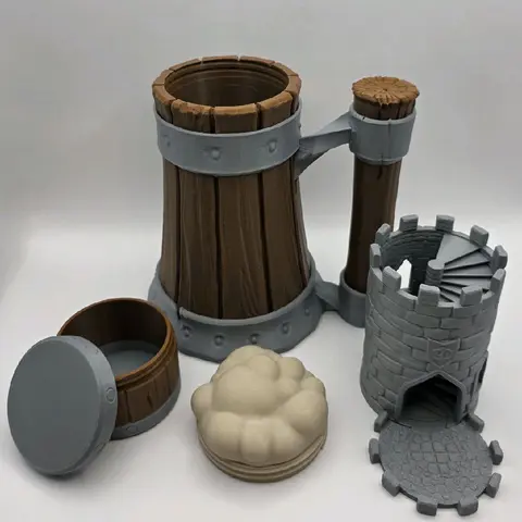 Fantasy Themed Can Cooler Kit 16.9oz with Dice Box & Tower for Tabletop Gaming Drink Protectors Mug Plastic
