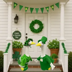 St Patrick's Day Porch Goose Costume Set, Irish Day Couple Clover and Hat, Lawn Patio Decoration, Greenery Garland, Classic Style, Fabric Material