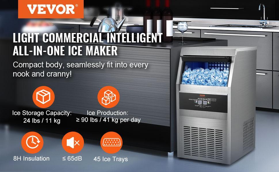 VEVOR 110V Commercial Ice Maker Machine 120-130LBS/24H with 33LBS Bin, TikTokShopBlackFriday, Stainless Steel Automatic Operation Under Counter Ice Machine for Home Bar, Include Water Filter, Scoop