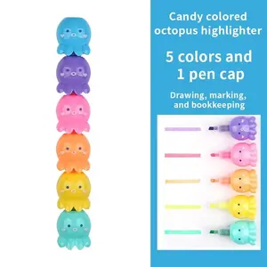 5 Colors Cute Octopus Highlighter Watercolor Highlighter and Graffiti Markings for School and Office Does not apply