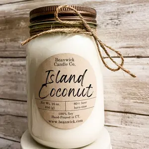 ISLAND COCONUT Soy Candle in Mason Jar Unique Gift