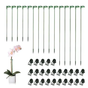 30 PCS Plant Stakes Green (14.57/10.63/6.69in) Three sizes Garden Single Stem Plant Support Stakes Plant Support Sticks with Rings for Indoor and Outdoor Plants,Flowers,Tomatoes with 30 Pcs Plant Clips coir pole peony cages