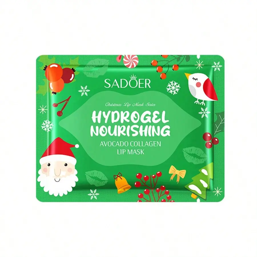 10pcs Hydrogel Nourishing Avocado Collagen Lip Mask Set - Christmas Edition Lip Care for Soft, Hydrated Pout