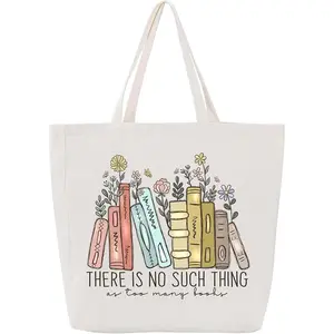 Cute Canvas Tote Bag for Adults, Book Lovers Gifts - Mothers Day, Birthday Gifts for Book Lovers Women - Reading Accessories, Librarian, Bookish, Readers, Author, Library Present