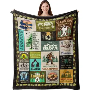 Bigfoot Gifts, Sasquatch Gifts, Big Foot Sasquatch Gifts, Sasquatch Gifts for Men/Women, Cool Bigfoot Lover Gift, Sasquatch Loves Gift, Hide & Seek Champion, Big Foot Gifts Blanket 50"X60", Printed on One Side with a Plain White Back, Halloween Thanksgivi