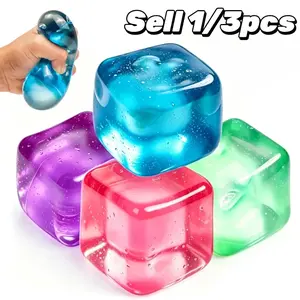 1 or 3 Packs Stress Cube Set - Squishy Stress Balls, Fidget Toys for Adults & Kids, Ice Cube Design, Blue Colors, Relaxing Sensory Play