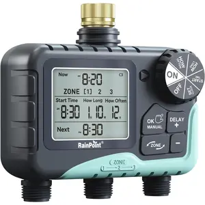 RAINPOINT 3 Zone Sprinkler Timer with Brass Inlet, Water Timer for Garden Hose,Rain Delay/Manual/Automatic Watering System, Hose,Hose Timers for Watering with IP65 Waterproof, Large LCD for Yard