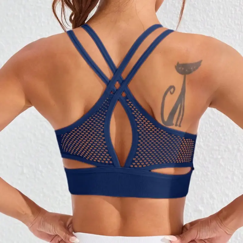 Women's Solid Criss Cross Backless Sports Bra, Breathable Comfortable Sports Bra, Ladies Sportswear for Indoor Outdoor Wear, Gym Sports Bra, Workout Bra, Sporty Bra
