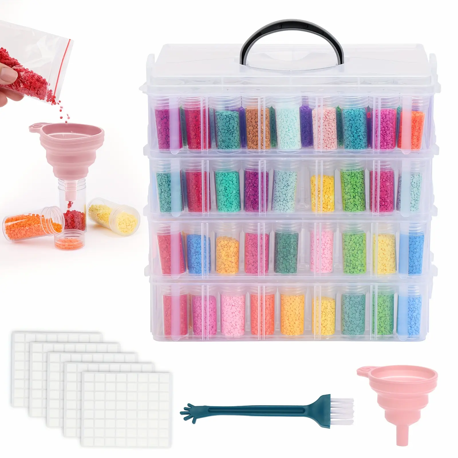 TOMNK 4-Tier Diamond Painting Storage Container, 200 Slots Portable Bead Organizer Box, Stackable Crafts Organizers for Diamond Art Craft Jewelry Bead Storage, for Chrismas Home Storage