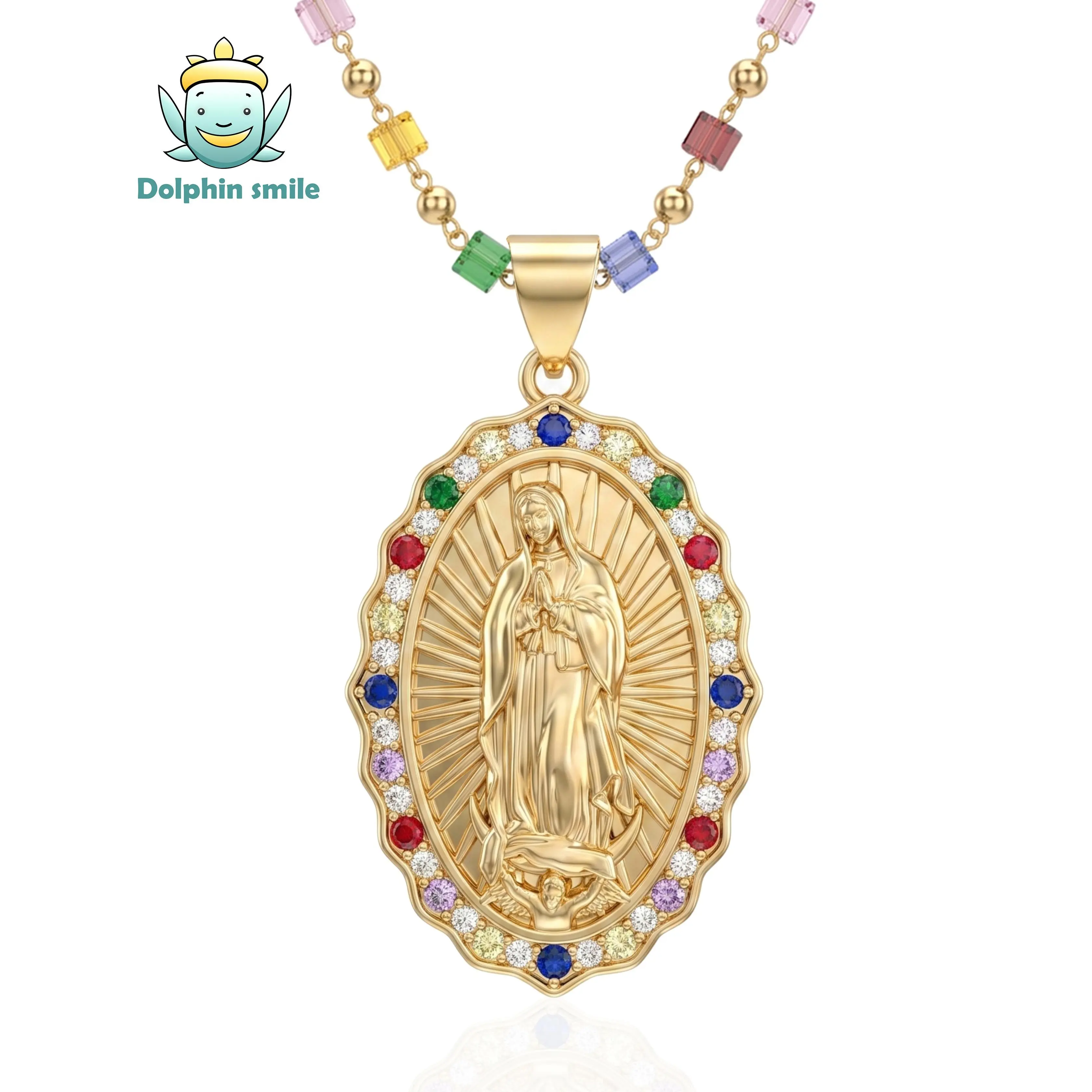DolphinSmile Women's 14K Gold Colored Diamond Gemstone Virgin Mary Necklace, Casual Daily Fashion Religious Costume Jewelry for Women