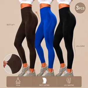 YMZFIT  3 Pack Women Breathable Mesh Panel Sculpt Leggings, High Waist Tummy Trimming Butt Lifting Pants, Slim Leg Curve Non See Through Squat Resistant Gym Yoga Fitness Leggings Bundle