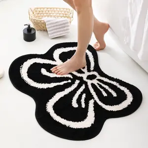 Black Bow Bath Mat Cute Bow Bathroom Rug Super Soft Absorbent Non Slip Machine Washable Rug for Bathrooms with White Bow Design