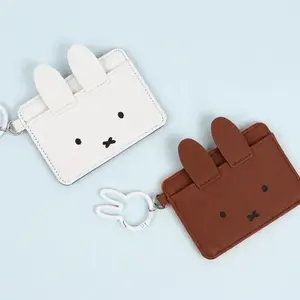 Kawaii Miffy Card Holder Cute Rabbit Leather Wallet Slim ID Pass Case Student Travel Accessory Keychain Bag Organiser Girl Gift