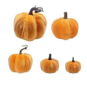5Pcs Thanksgiving Pumpkin Ornaments, Different Sizes Flocked material Fall Pumpkins Decoration for Autumn Thanksgiving Paty Home Decor