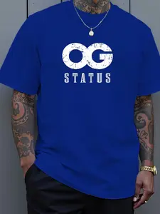 Men's "OG STATUS" Distressed Streetwear T-Shirt - Bold Vintage OG Letter Graphic Print, Classic Crew Neck Regular Fit, Perfect for Urban Street Style, Casual Daily Wear, Hip Hop Culture & Original Gangsta Self-Expression, OG Statement Tee
