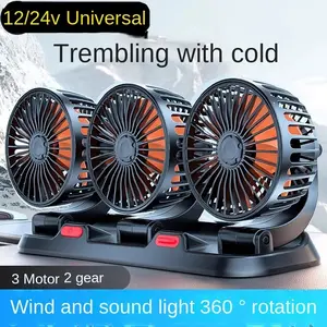 Car Fan 360° Adjustable 3 Head Air Fan Automotive Electric Fan USB/12V/24V Fan 2 Speeds Car Silent Fan For Home Desk Office&Car Portable Steamer socket lightweight