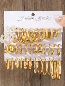 Women's Vintage Punk Alloy Circle Earrings Set, Hoop Earring Sets, Fashion Earrings, Faux Pearl Accents, Stainless Steel Studs, Ideal for Daily Wear & Parties, Fashion Jewelry Party