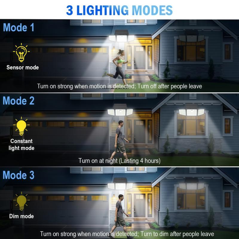 2 Packs LED Motion Sensor Solar Lights Outdoor IP65 Waterproof 3-Head Security Lights 2500-Lumen Floodlights Spotlights 270° Wide-Angle Lighting for Patios Garages and Gardens
